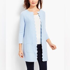 New Talbots SCALLOP-EDGE OPEN FRONT CARDIGAN in blue size 2x